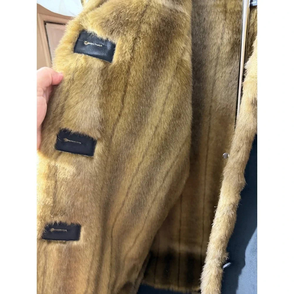 Dennis Basso‎ Faux Shearling Hooded Coat 1X Black Brown Excellent Faux Suede Fur - Picture 5 of 8